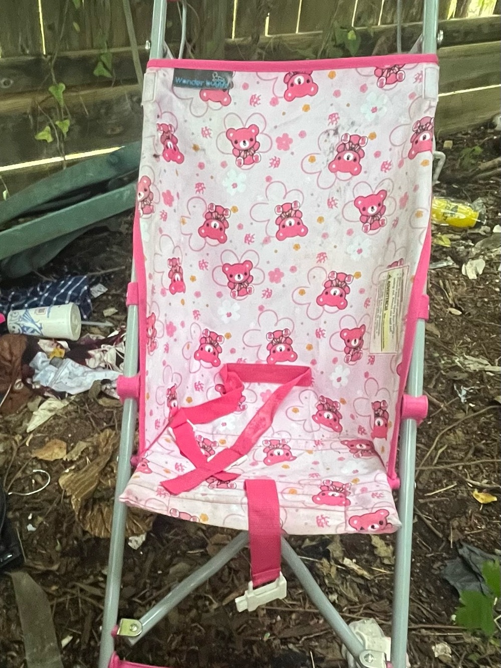 Pink Bear Print Folding Doll Stroller by WEN